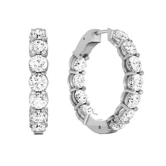 Diamond2Deal 14K White Gold 1 Ct Lab Grown Diamond Round Shape In & Out Hoop Earrings Color- E-F, Clarity- VS1