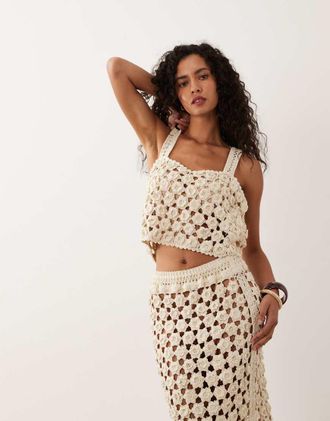 Asos Top canotta premium alluncinetto color crema in coordinato-Bianco