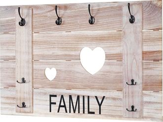 Hhg Hhg - Perchero De Pared 929 Family, Perchero Armario, Aspecto Shabby Vintage, 8 Ganchos 60x90cm, Marr&oacute;n Natural