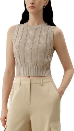 LilySilk Cable Knit Tussah Silk Cropped Top in Beige at Nordstrom, Size X-Small
