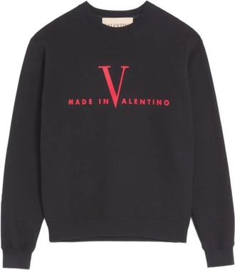 Valentino Hoodies & sweatvesten, Heren, Zwart, XL, Katoen, Cotton Crewneck Sweatshirt