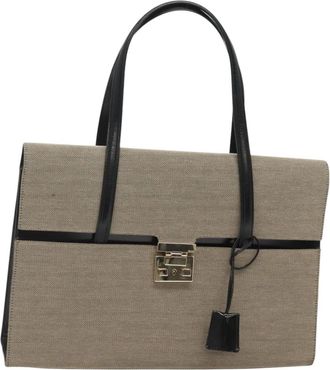 Gucci Lady Lock Canvas Beige Canvas Handbag (Pre-Owned)