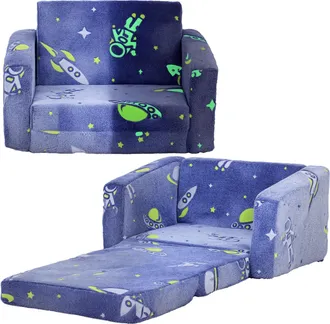 OEM Sof&aacute; Infantil Plegable 2 En 1 Tapizado De Tela Luminosa Con Patr&oacute;n C&oacute;smico Coj&iacute;n Y Funda Lavables Azul