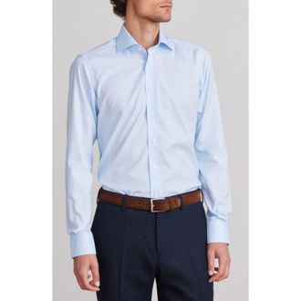 Emanuel Berg Natural Stretch Yoga Twill Dress Shirt in Light Pastel Blue at Nordstrom, Size 38