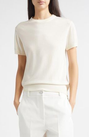 Nellie Partow Enzo Short Sleeve Virgin Wool Sweater in Ivory at Nordstrom, Size X-Small