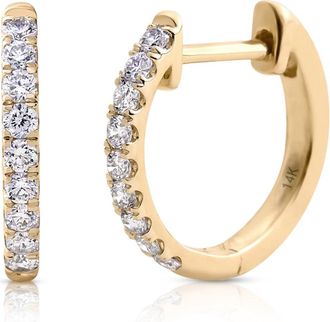 MAX + STONE 14k Solid Gold Lab Grown Diamond Half Pav&eacute; Huggie Earrings