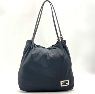 Fendi Black Cotton Leather Tote Bag (Pre-Owned)