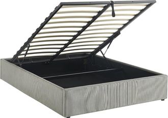 Sweeek Cama con somier abatible y cabecero 140cm, acabado en pana fina, gris