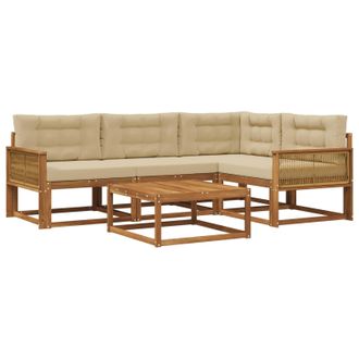 vidaXL Conjunto De Sof&aacute;s De Exterior Con Coj&iacute;n 5 Pcs Natural Y Beige Vidaxl