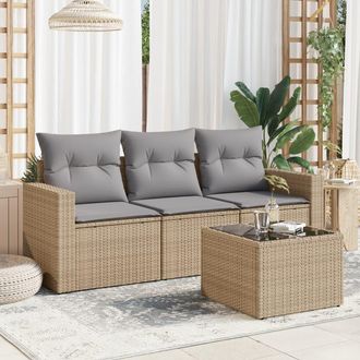 vidaXL Juego De Sof&aacute;s Jard&iacute;n Con Cojines 4 Pzas Rat&aacute;n Sint&eacute;tico Beige Vidaxl