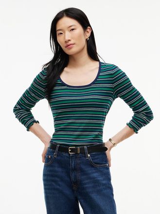 Tommy Hilfiger Womens Rib-Knit Scoop Neck T-Shirt - Nouveau Green Multi - XXL