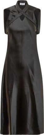 Off-white Black Mandarin Collar Maxi Dress