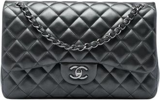 Chanel Pre-owned Classic Double Flap Shoulder Bag - Dames - Vintage Schoudertas - Grijs - ONE Size - Leer - Vintage