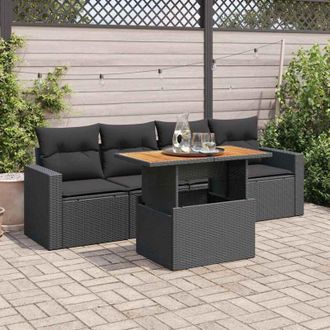 vidaXL Vidaxl - Set De Muebles De Jard&iacute;n 5 Pzas Y Cojines Rat&aacute;n Sint&eacute;tico Negro