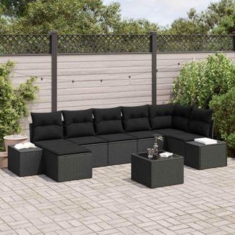 vidaXL Vidaxl - Conjunto De Sof&aacute; De Jard&iacute;n Con Coj&iacute;n 8 Pcs Negro Polirat&aacute;n