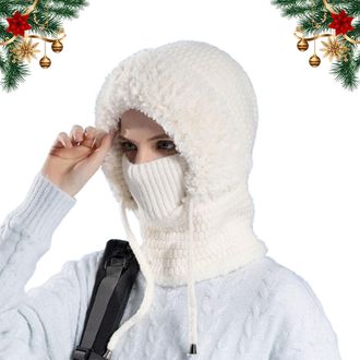 Generic 3 in 1 Beanie Hat with Scarf and Mask, 3 in 1 Beanie Hat for Women, Windproof Winter Balaclava, Knitted Cold Weather Set (White)