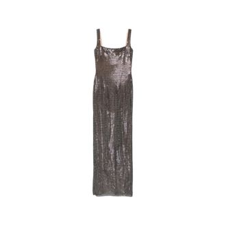 Self Portrait Maxi-jurk met vierkante hals en strass-steentjes - Dames - Jurken - Grijs - Maat: XS Poliester