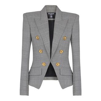 Balmain Blazers, female, Black, Size: 2XS 6-Button Jacket in Prince of Wales Jacquard