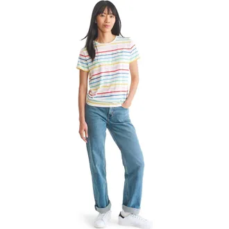 primary Womens Fit Rainbow Stripe Easy Tee in Ivory Rainbow Sunrise Stripe at Nordstrom, Size X-Small