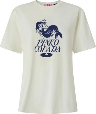 Pinko T-shirt met grafische print - Dames - T-shirts - Wit - L - Katoen - Tops