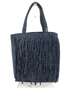 Chanel Navy Pink Rhinestone Handbag Tote Bag (Pre-Owned)