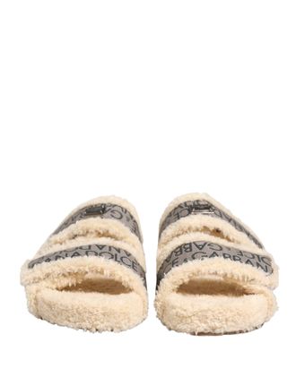 Dolce & Gabbana Faux Fur Logo-Print Flat - Beige