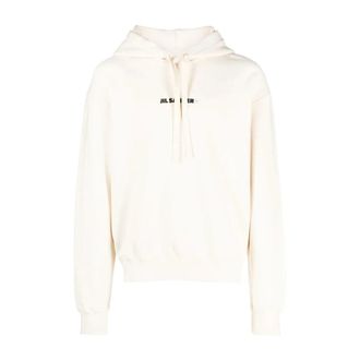 Jil Sander Hoodies, male, Beige, S, Logo-print Cotton Hoodie