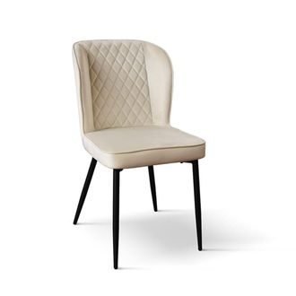 Konte Design Lote de 4 sillas de terciopelo beige con patas de metal antracita