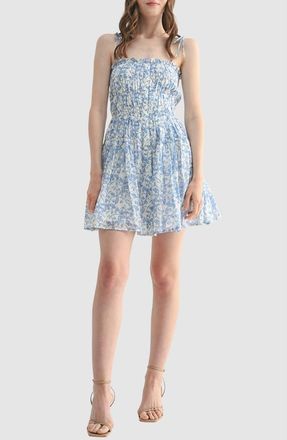 Lush Tie Strap Smocked Minidress in Blue at Nordstrom Rack, Size Medium