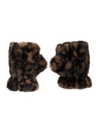 Apparis Leopard Print Synthetic Fur Gloves - Brown