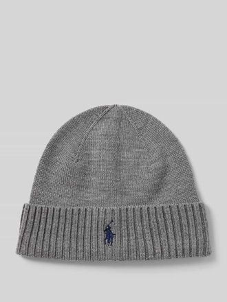 Polo Ralph Lauren Beanie aus Wolle mit Label-Stitching in Mittelgrau Melange, Gr&ouml;&szlig;e 1