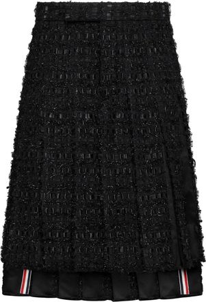 Thom Browne logo-detailed tweed midi skirt - Black