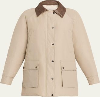 Brunello Cucinelli Leather-Collar Padded Cotton Techno Car Coat