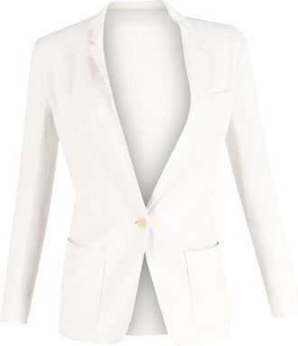 Maje Single-Breasted Blazer with Pockets in White Linen