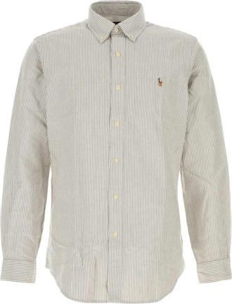 Polo Ralph Lauren Custom Fit Gestreepte Oxford Overhemd - Heren - Zakelijke Overhemden - Bruin - XL - Katoen - Overhemden