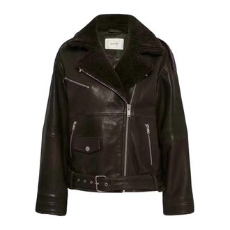 Gestuz Shearling Biker Jacket - Dames - Leren en Su&egrave;de Jassen - Bruin - L - Leer - Jassen