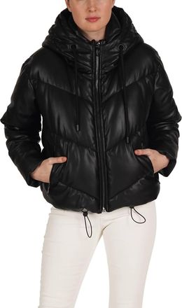 Love Token Long Lseeve Hooded Puffer Jacket In Black