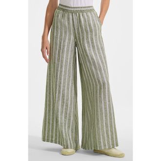 Lands End Linen High Rise Palazzo Pants in Artichoke/white Double Stripe at Nordstrom, Size X-Large