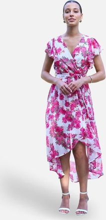 Yumi Floral Dipped Hem Wrap Dress in Ivory at Nordstrom, Size 10