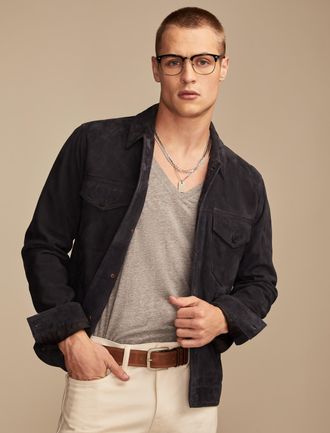 Lucky Brand Mens Cole Hauser Suede Military Shirt Jacket