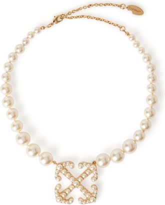 Off-white Pearls Pave arrow-motif necklace - women - Brass - OS - Gold