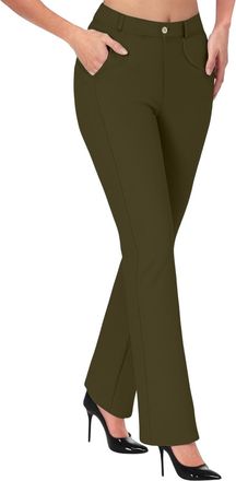 Generic Work Pants for Women Ladies Trousers Stretchy Office Yoga Trousers Elasticated Waist Straight Leg Casual Work Trousers UK Yoga Pants with Pockets Gree