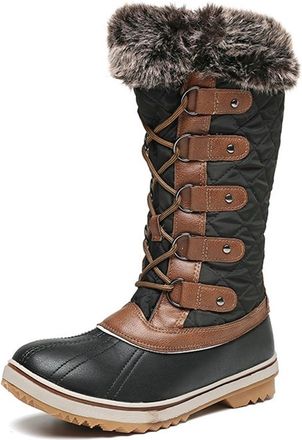 Generic Womens Mid-Calf Snow Boots Winter Long Boots Synthetic Leather Waterproof Fur-Lined Slip-Resistant Casual Winter Footwear(Brown,4.5 UK)
