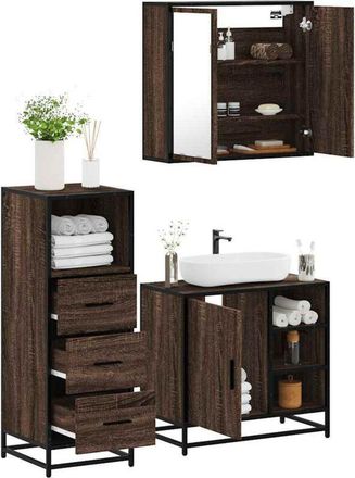 vidaXL Vidaxl - Set De Muebles Ba&ntilde;o 3 Pzas Madera Contrachapada Roble Marr&oacute;n