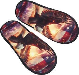 Generic American Flag Eagle 2 Men Women House Slippers Fluffy House Shoes Warm Shoes For Winter Bedroom Outdoor M