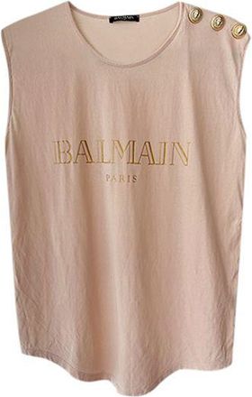 Balmain Pale pink cotton jersey logo T-shirt Size S