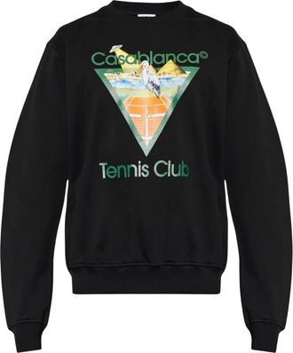 Casablanca Tennis Club Icon grafische katoenen sweater - Heren - Sweatshirts - Zwart - XL - Katoen - Hoodies & sweatvesten