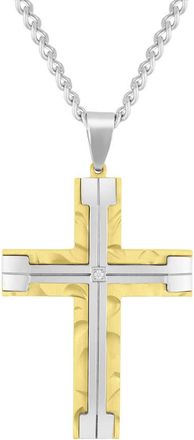 Robert Alton Diamond Accent Stainless Steel with Yellow Finish Cross Pendant