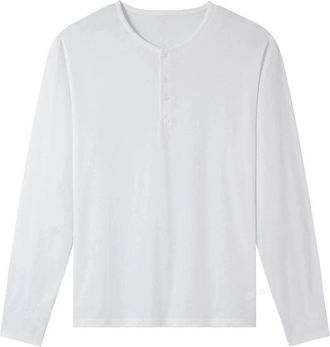 A.P.C. A. P.C River T-Shirt Mens White Henley Neck Long Sleeve Round Neck RED126