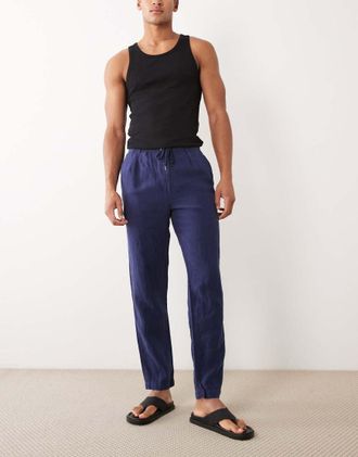 Polo Ralph Lauren Pantaloni in lino blu navy con coulisse